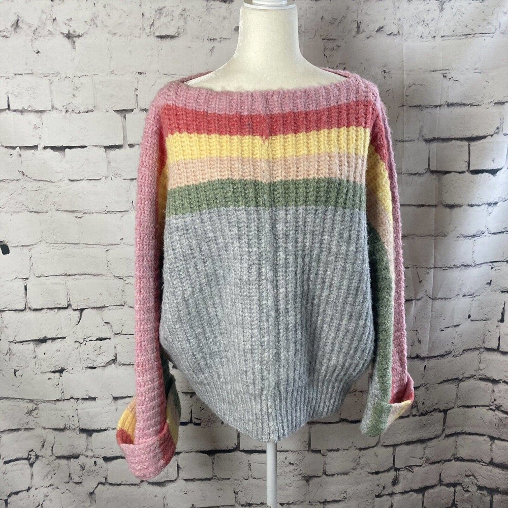 POL Rainbow Confetti Cake Striped Oversized Pullover Sweater Top Size Medium
